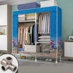 Patterned Curtain Metal Wardrobe Armoire With Multi-Zone Storage