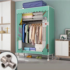 Patterned Curtain Metal Wardrobe Armoire With Multi-Zone Storage