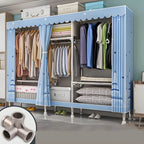 Patterned Curtain Metal Wardrobe Armoire With Multi-Zone Storage