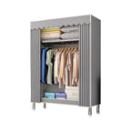 Patterned Curtain Metal Wardrobe Armoire With Multi-Zone Storage
