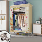 Patterned Curtain Metal Wardrobe Armoire With Multi-Zone Storage