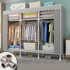 Patterned Curtain Metal Wardrobe Armoire With Multi-Zone Storage