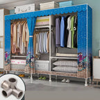 Patterned Curtain Metal Wardrobe Armoire With Multi-Zone Storage