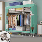 Patterned Curtain Metal Wardrobe Armoire With Multi-Zone Storage