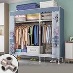 Patterned Curtain Metal Wardrobe Armoire With Multi-Zone Storage