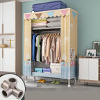 Patterned Curtain Metal Wardrobe Armoire With Multi-Zone Storage