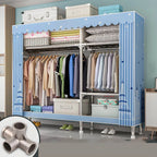 Patterned Curtain Metal Wardrobe Armoire With Multi-Zone Storage