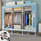 Patterned Curtain Metal Wardrobe Armoire With Multi-Zone Storage