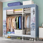 Patterned Curtain Metal Wardrobe Armoire With Multi-Zone Storage