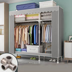 Patterned Curtain Metal Wardrobe Armoire With Multi-Zone Storage