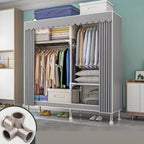 Patterned Curtain Metal Wardrobe Armoire With Multi-Zone Storage