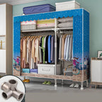 Patterned Curtain Metal Wardrobe Armoire With Multi-Zone Storage