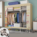 Patterned Curtain Metal Wardrobe Armoire With Multi-Zone Storage