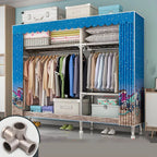 Patterned Curtain Metal Wardrobe Armoire With Multi-Zone Storage