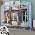 Patterned Curtain Metal Wardrobe Armoire With Multi-Zone Storage