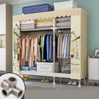 Patterned Curtain Metal Wardrobe Armoire With Multi-Zone Storage
