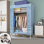 Patterned Curtain Metal Wardrobe Armoire With Multi-Zone Storage