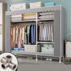 Patterned Curtain Metal Wardrobe Armoire With Multi-Zone Storage