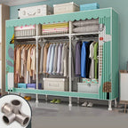Patterned Curtain Metal Wardrobe Armoire With Multi-Zone Storage