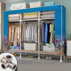 Patterned Curtain Metal Wardrobe Armoire With Multi-Zone Storage