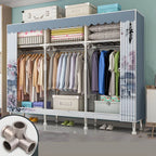 Patterned Curtain Metal Wardrobe Armoire With Multi-Zone Storage