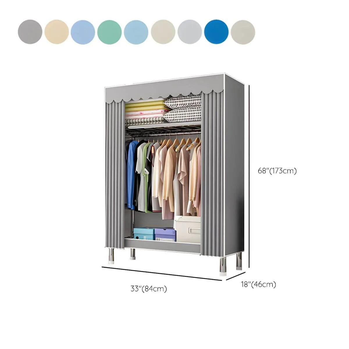 Patterned Curtain Metal Wardrobe Armoire With Multi-Zone Storage Dimensions