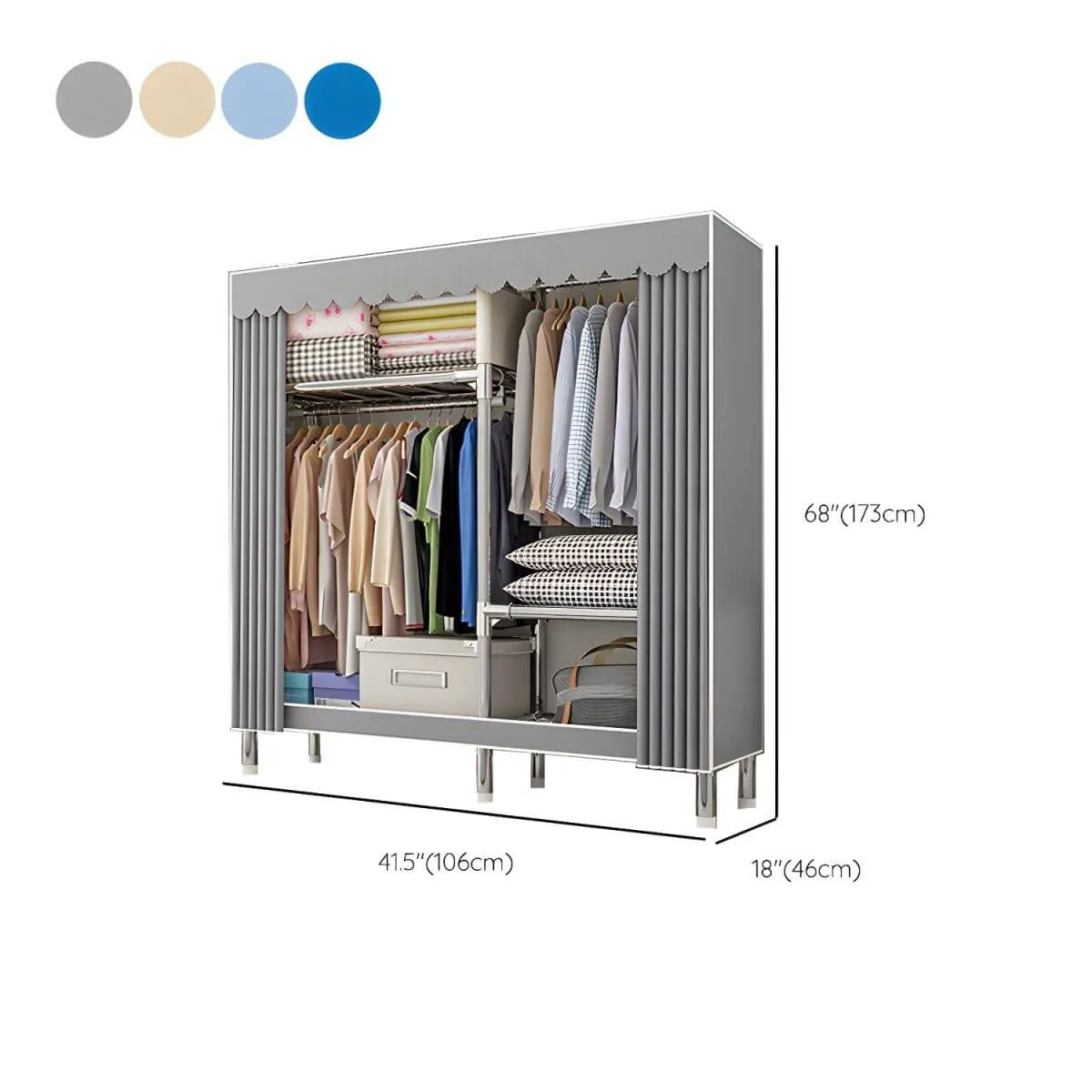 Patterned Curtain Metal Wardrobe Armoire With Multi-Zone Storage Dimensions