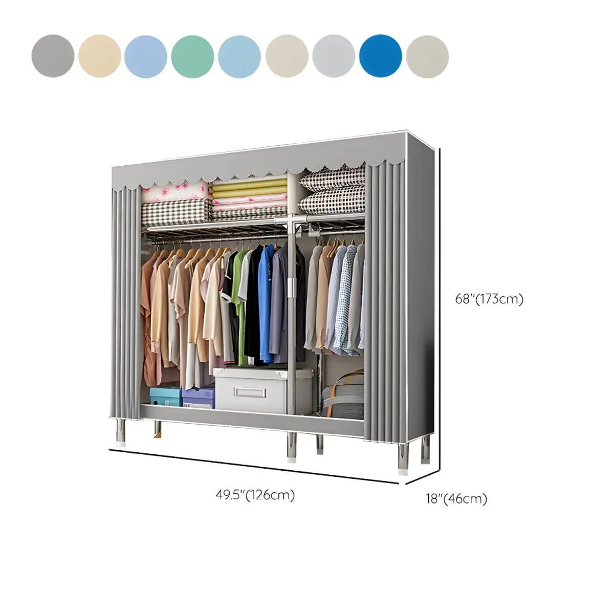 Patterned Curtain Metal Wardrobe Armoire With Multi-Zone Storage Dimensions
