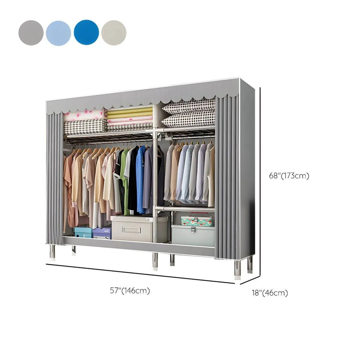 Patterned Curtain Metal Wardrobe Armoire With Multi-Zone Storage Dimensions