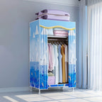 Patterned Fabric Cover Metal Wardrobe Armoire With Hanging Storage