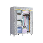 Patterned Fabric Cover Metal Wardrobe Armoire With Hanging Storage