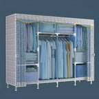 Patterned Fabric Cover Metal Wardrobe Armoire With Hanging Storage