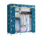 Patterned Fabric Cover Metal Wardrobe Armoire With Hanging Storage