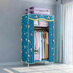 Patterned Fabric Cover Metal Wardrobe Armoire With Hanging Storage