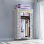 Patterned Fabric Cover Metal Wardrobe Armoire With Hanging Storage