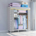 Patterned Fabric Cover Metal Wardrobe Armoire With Hanging Storage