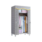 Patterned Fabric Cover Metal Wardrobe Armoire With Hanging Storage