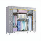 Patterned Fabric Cover Metal Wardrobe Armoire With Hanging Storage