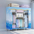 Patterned Fabric Cover Metal Wardrobe Armoire With Hanging Storage