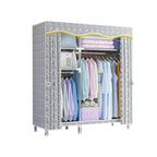 Patterned Fabric Cover Metal Wardrobe Armoire With Hanging Storage