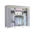 Patterned Fabric Cover Metal Wardrobe Armoire With Hanging Storage