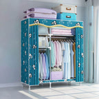 Patterned Fabric Cover Metal Wardrobe Armoire With Hanging Storage