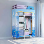 Patterned Fabric Cover Metal Wardrobe Armoire With Hanging Storage
