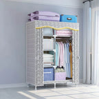 Patterned Fabric Cover Metal Wardrobe Armoire With Hanging Storage Main Product Image