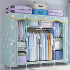 Patterned Fabric Curtain Metal Wardrobe With Shelves And Rod