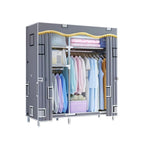 Patterned Fabric Curtain Metal Wardrobe With Shelves And Rod