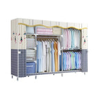 Patterned Fabric Curtain Metal Wardrobe With Shelves And Rod