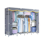 Patterned Fabric Curtain Metal Wardrobe With Shelves And Rod