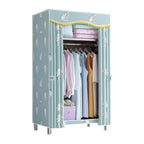 Patterned Fabric Curtain Metal Wardrobe With Shelves And Rod