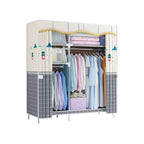 Patterned Fabric Curtain Metal Wardrobe With Shelves And Rod